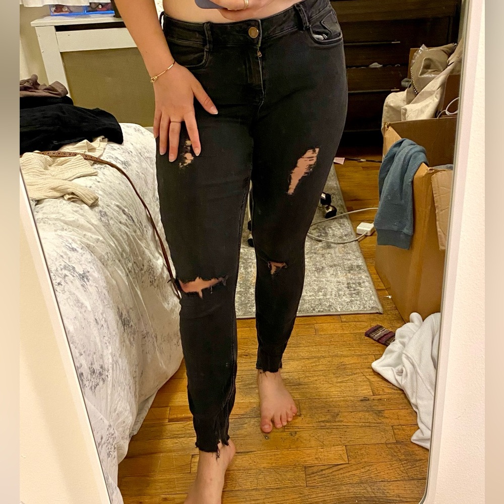Denim & co ripped washed black skinny jeans